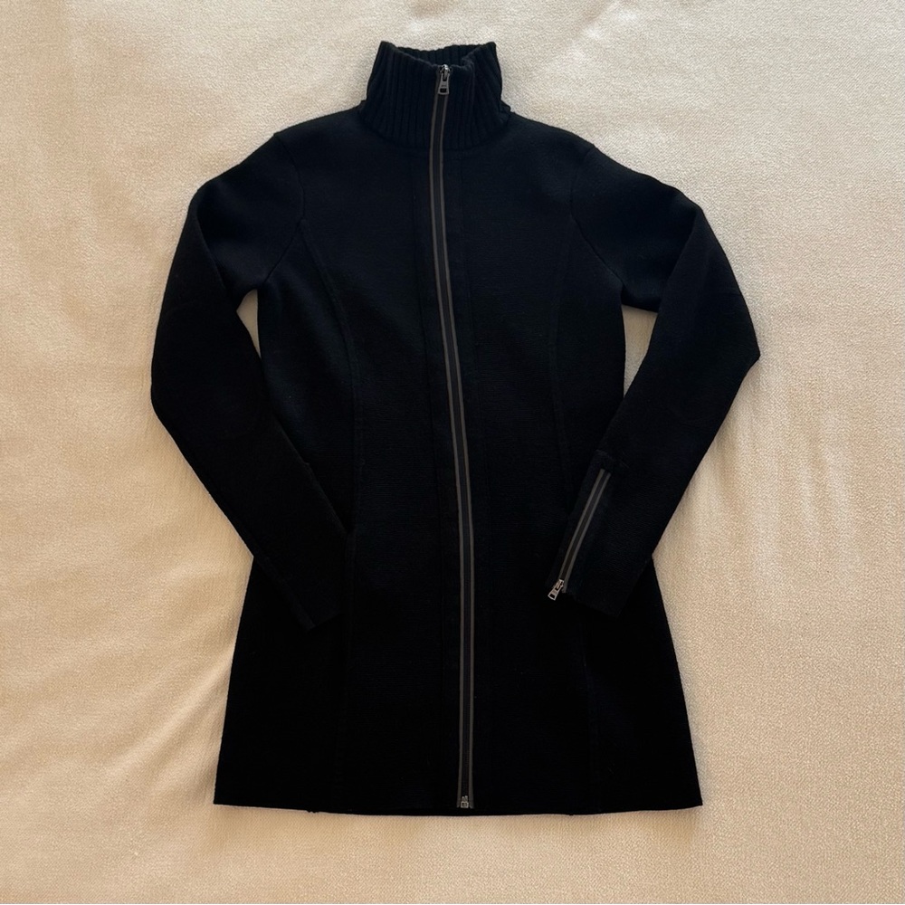 Stylish Athleta Full Zip Wool Blend Black Knit Sweater Coat XXS